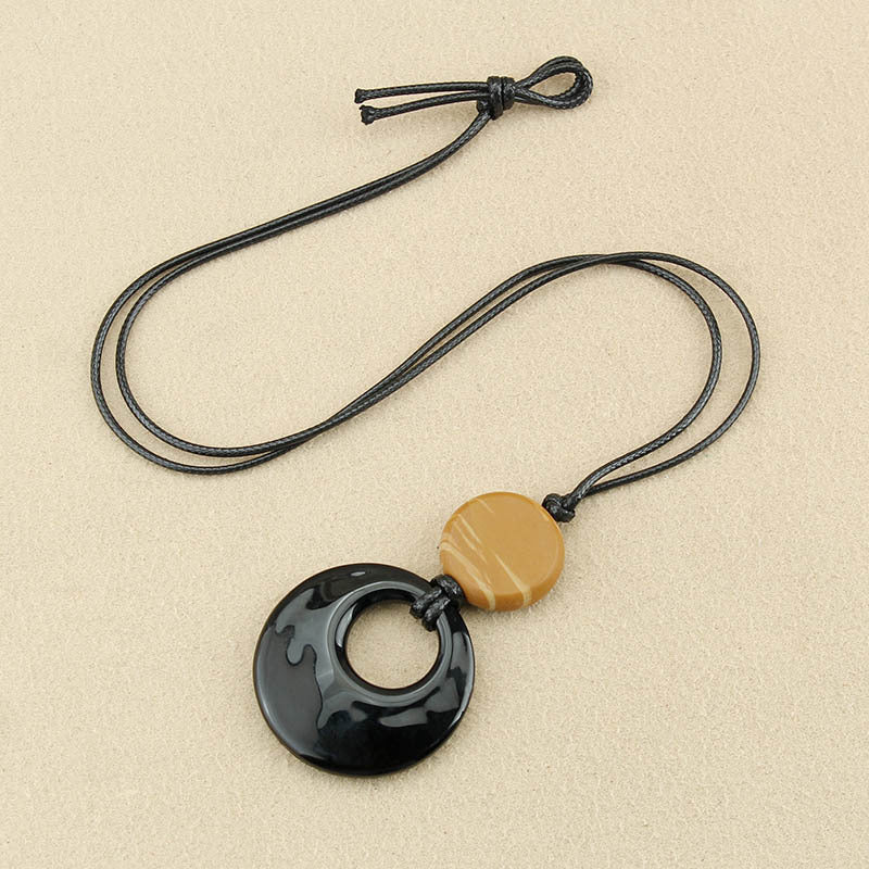 Women's Obsidian Circle Black Rope Long Chinese Style High Necklaces