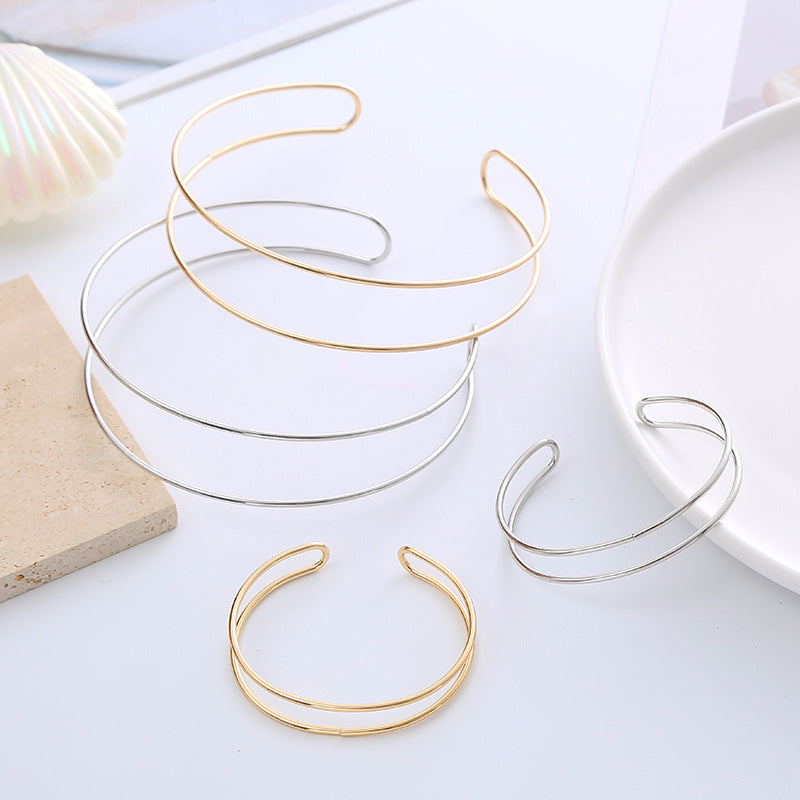 Women's Fashion Double Line Geometric Open Collar Hollow Simple Punk Jewelry Set
