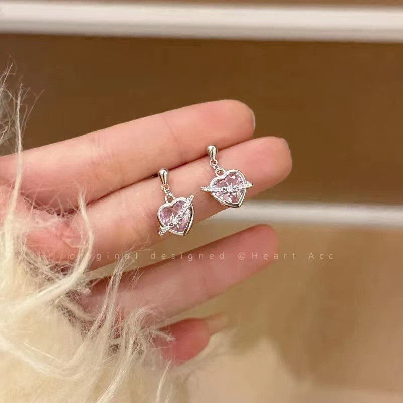 Glazed Love Heart Female French Senior Fashion Stud Earrings