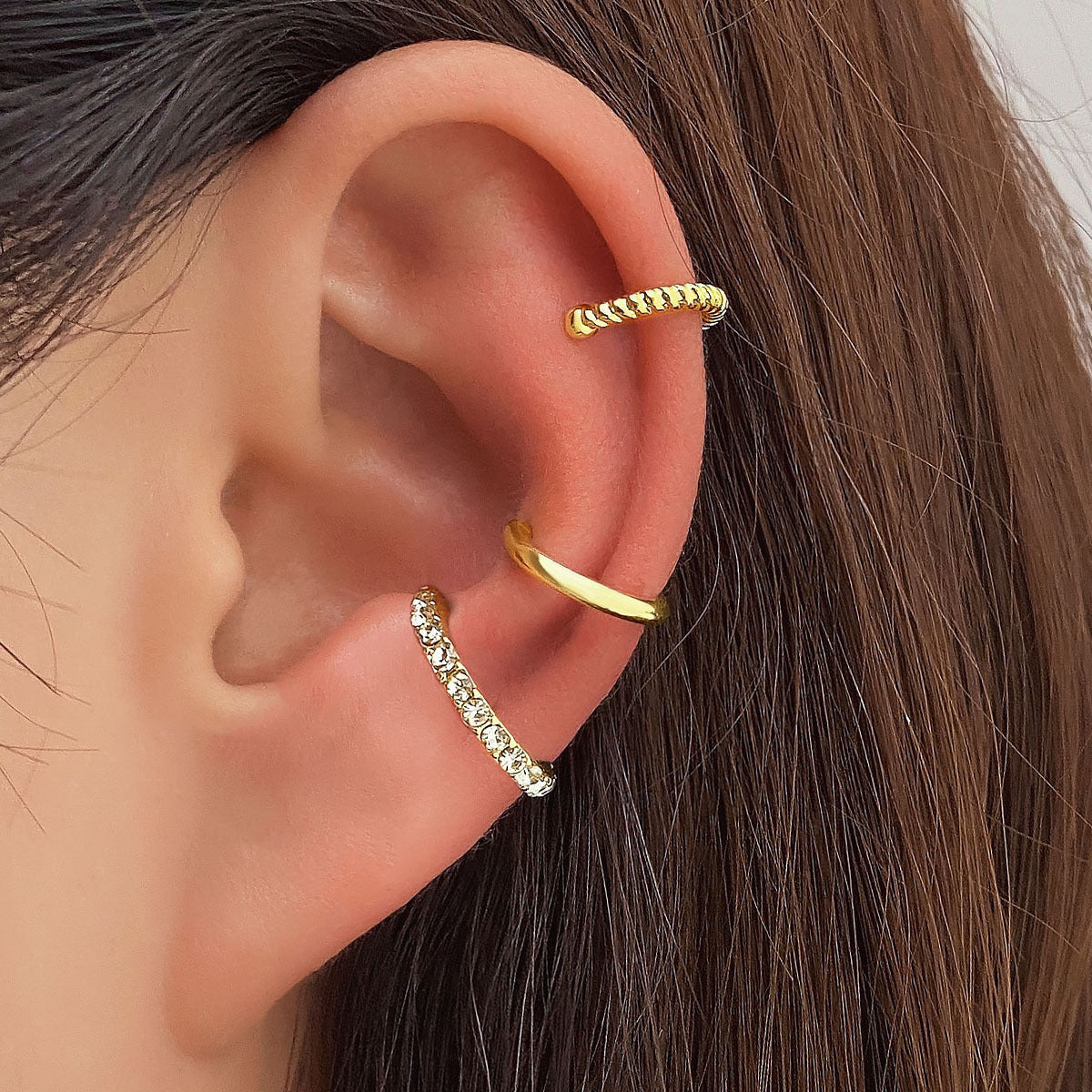 Chain Love Wide Glossy Twist With Diamond Ear Clip