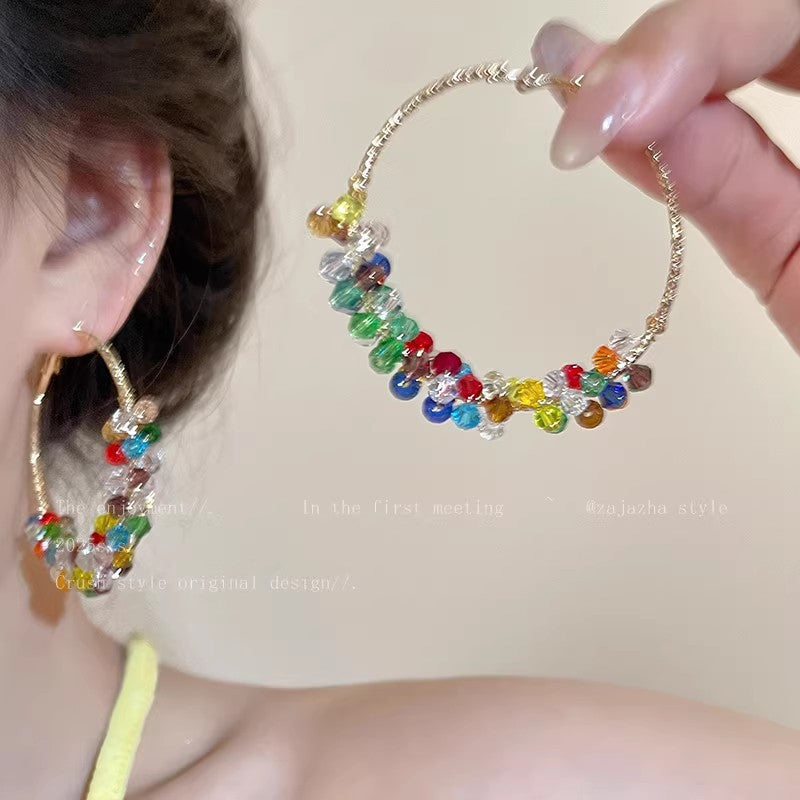 Women's Colorful Pearl Holiday Ear Design High-grade Exaggerated Seaside Earrings
