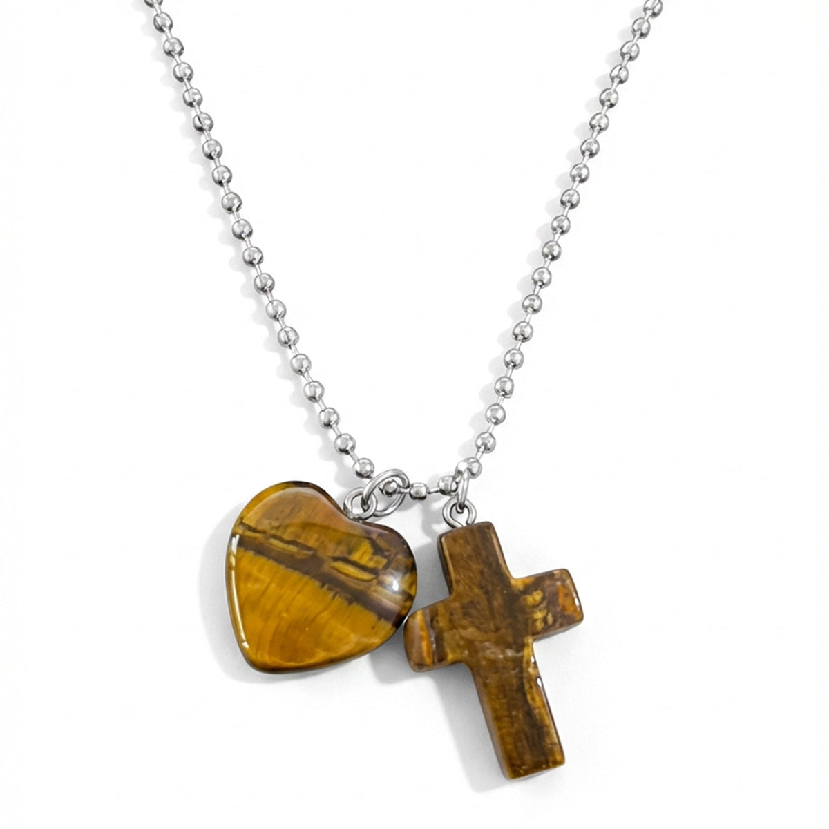 Women's Crystal Tiger Eye Love Cross Fashion Stainless Steel Pendant