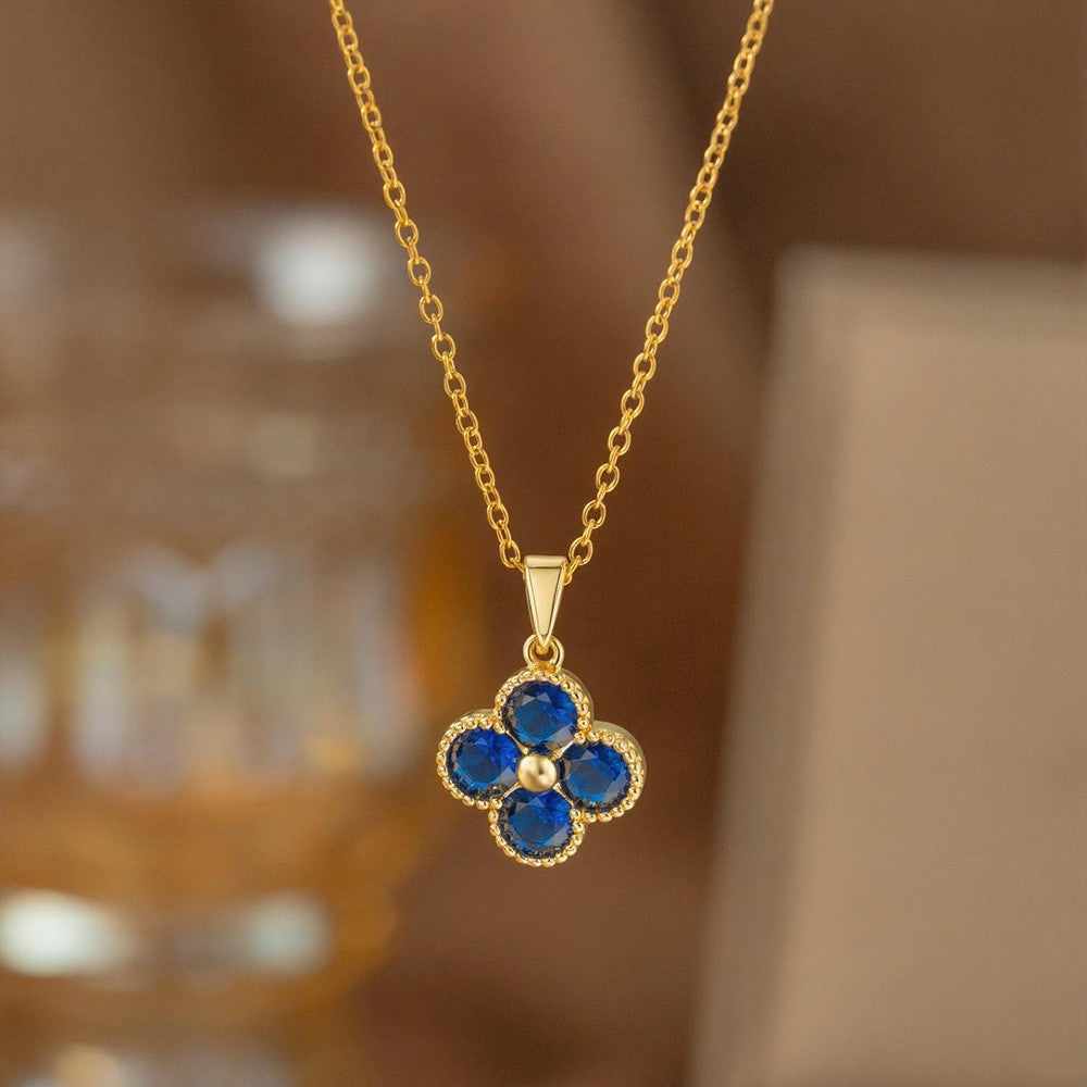Steel Female Micro Inlaid Pink Diamond Necklace
