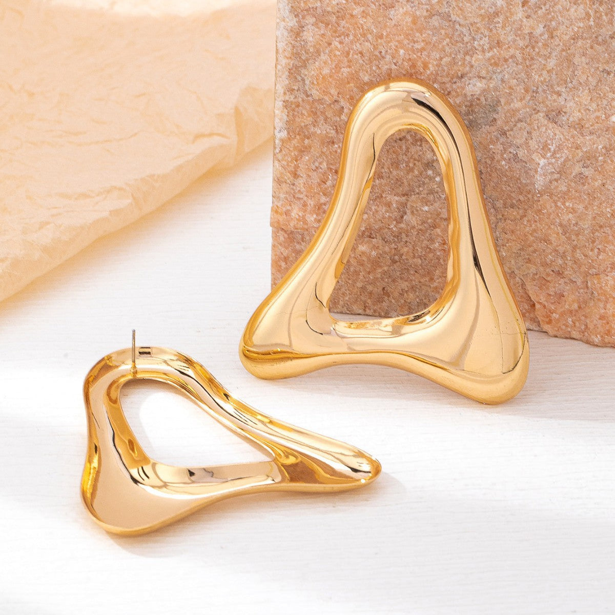 Triangle Glossy Hollow Alloy High Sense Stud Earrings