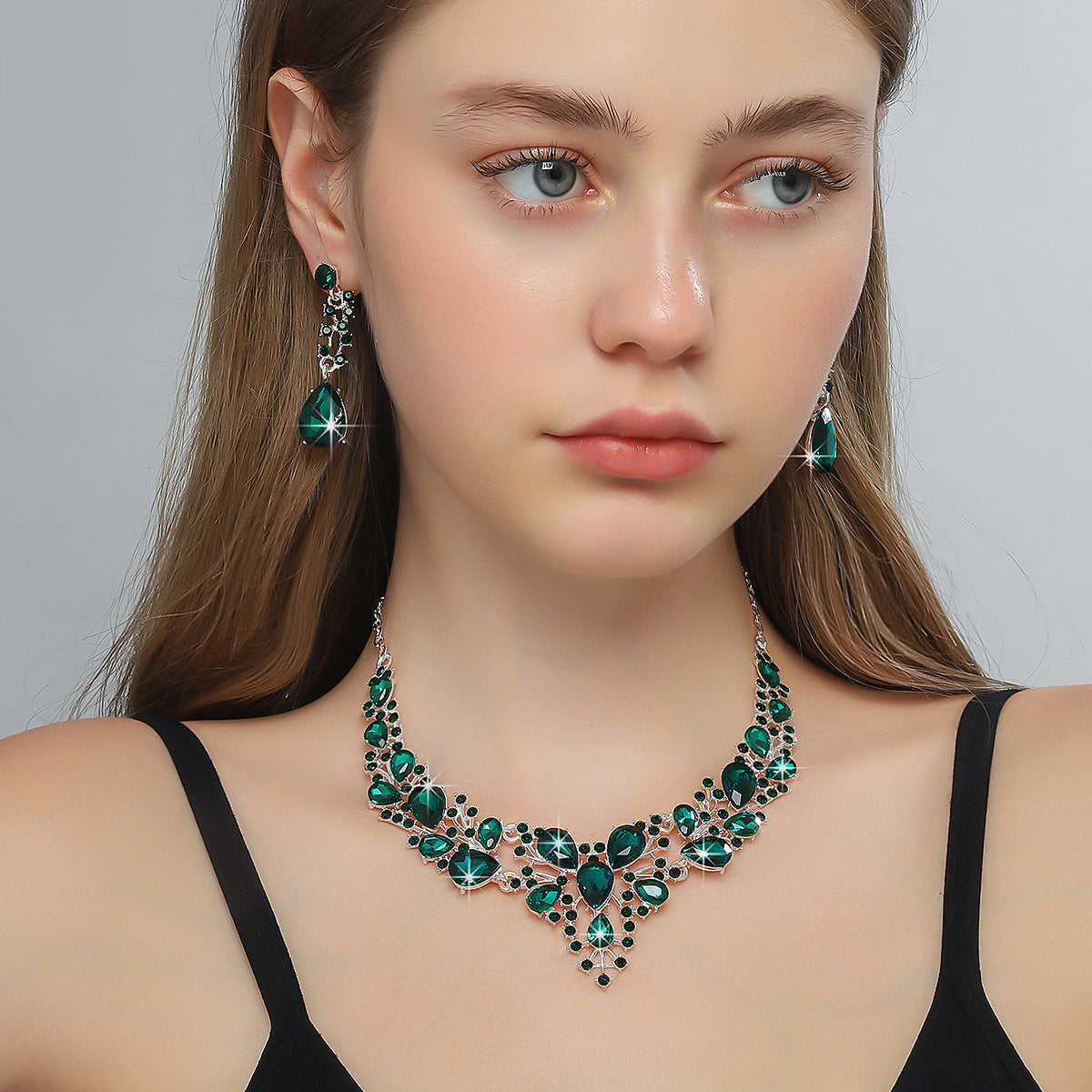 Bridal Wedding Suite Alloy Green Rhinestone Luxury Jewelry Set