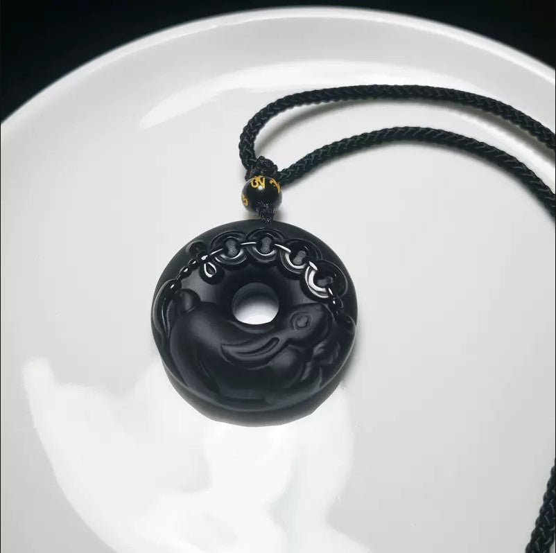 Women's & Men's Natural Obsidian Zodiac Safety Buckle Tiger Pendant