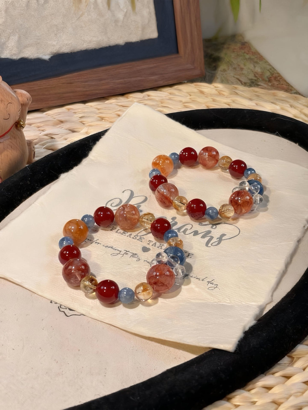 Women's Natural Citrine Blue Crystal Red Agate Bracelets