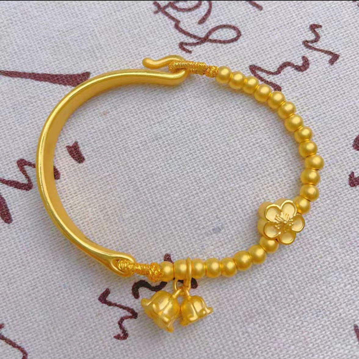 Women's Vietnam Placer Gold Lily Half Bell Pearl Peach Blossom Gifts Bracelet