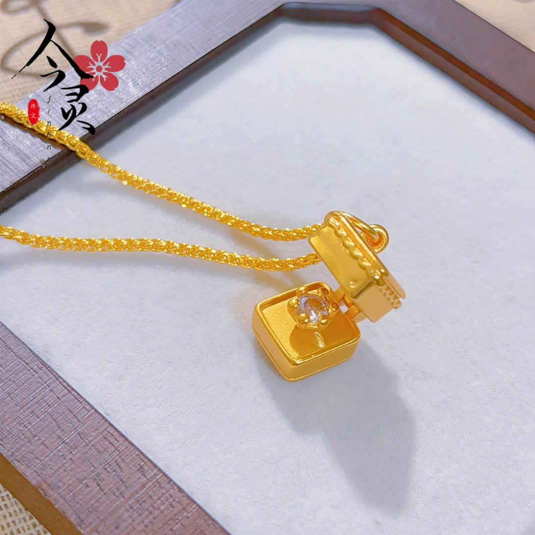 Gold Shop Cute Surprise Can Open Diamond Gift Box Pendant