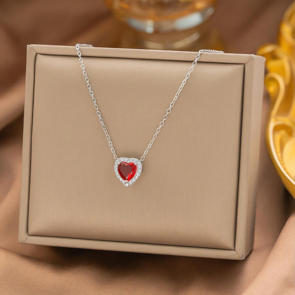 Women's Loving Heart Zircon Light Luxury Minority Design Red Necklaces