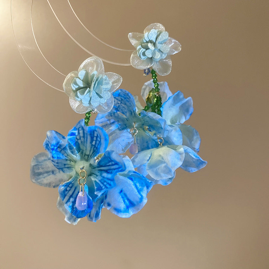 Summer Super Fairy Vacation Style Blue Flower Tassel Fashion Elegant Rings