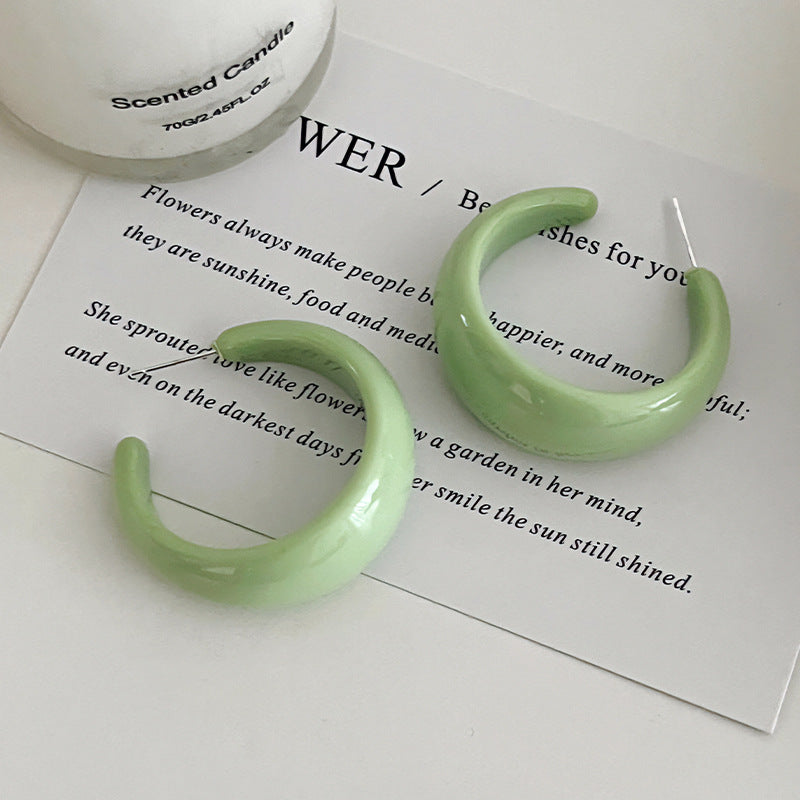 Women's Glossy Solid Color Circle Colorful Trendy Cream Ear Earrings