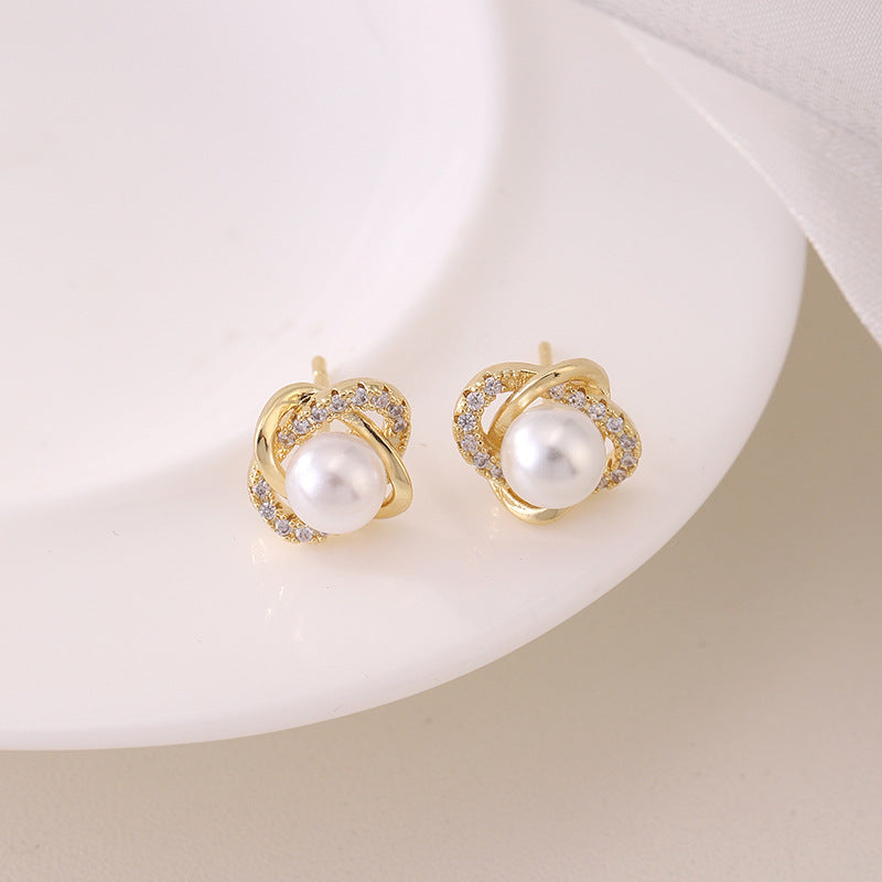 Women's Natural Pearl Shining Diamond Auricular Needle High-grade Precise Rings