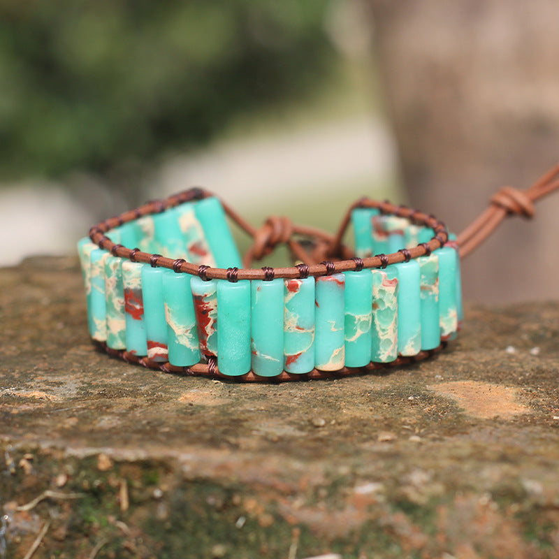 Bohemian Style Natural Stone Lan Di Royal Vintage Hand-woven Bracelet