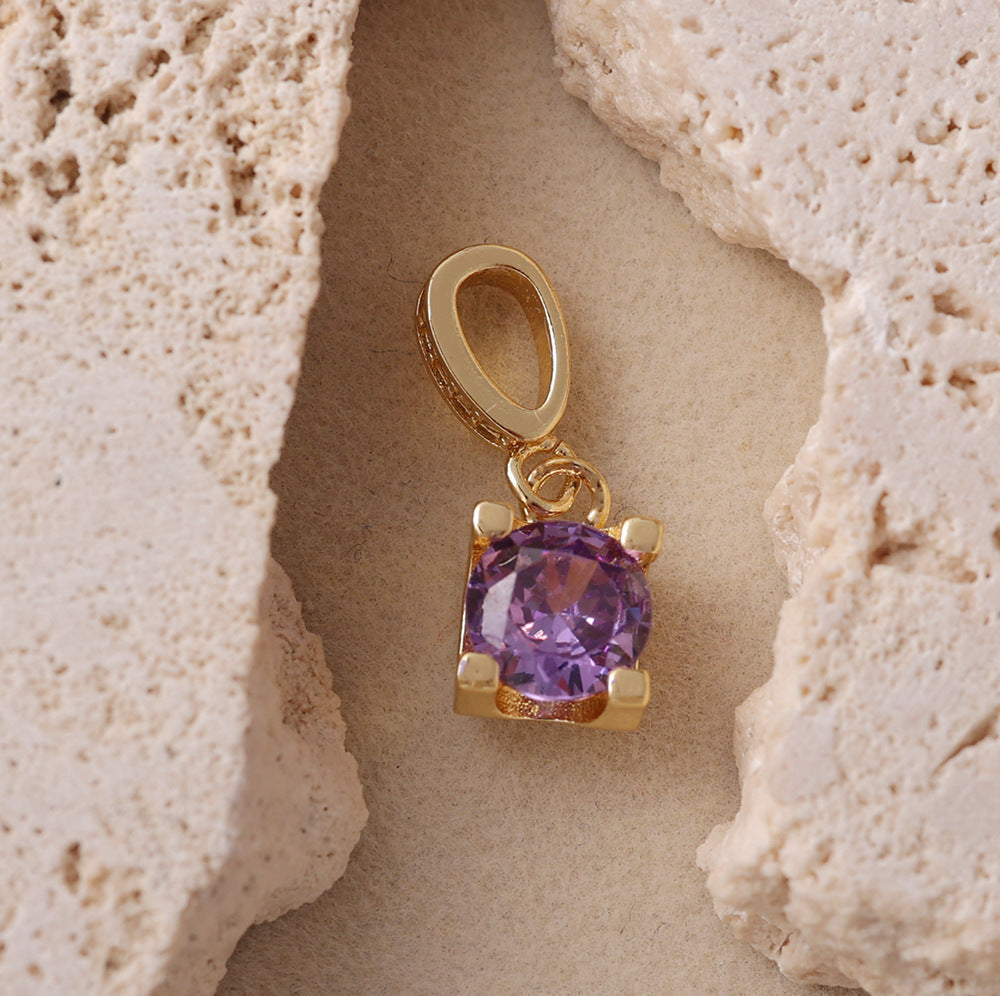 Gold-plated Inlaid Square Imitation Amethyst Simple Pendant