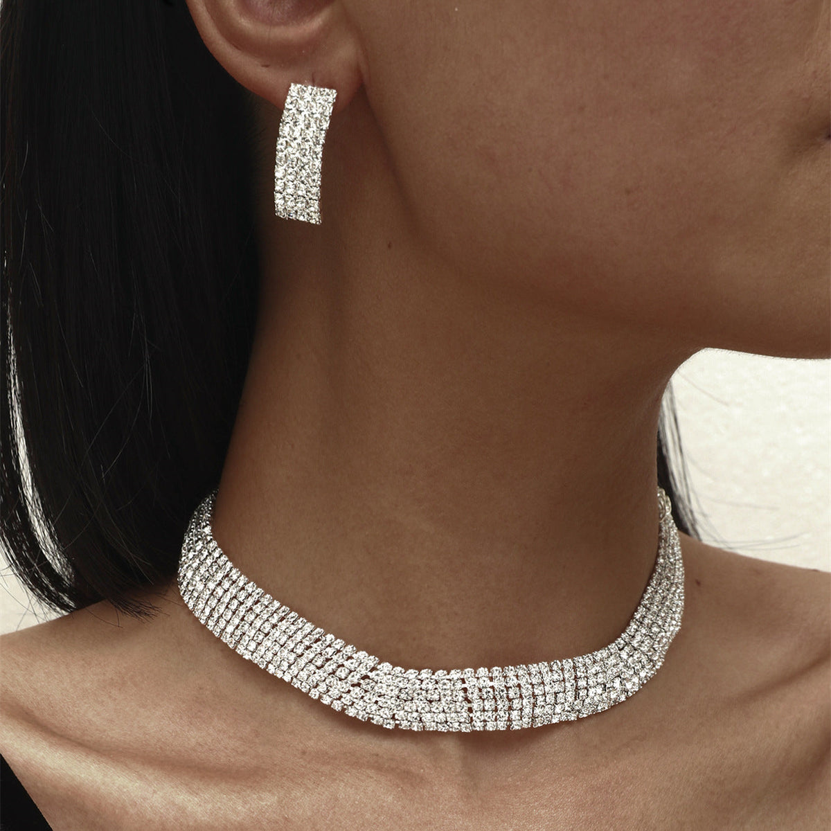 Super Beautiful Suite Rhinestone Shiny Ear Wedding Party Two-piece Dress Earrings