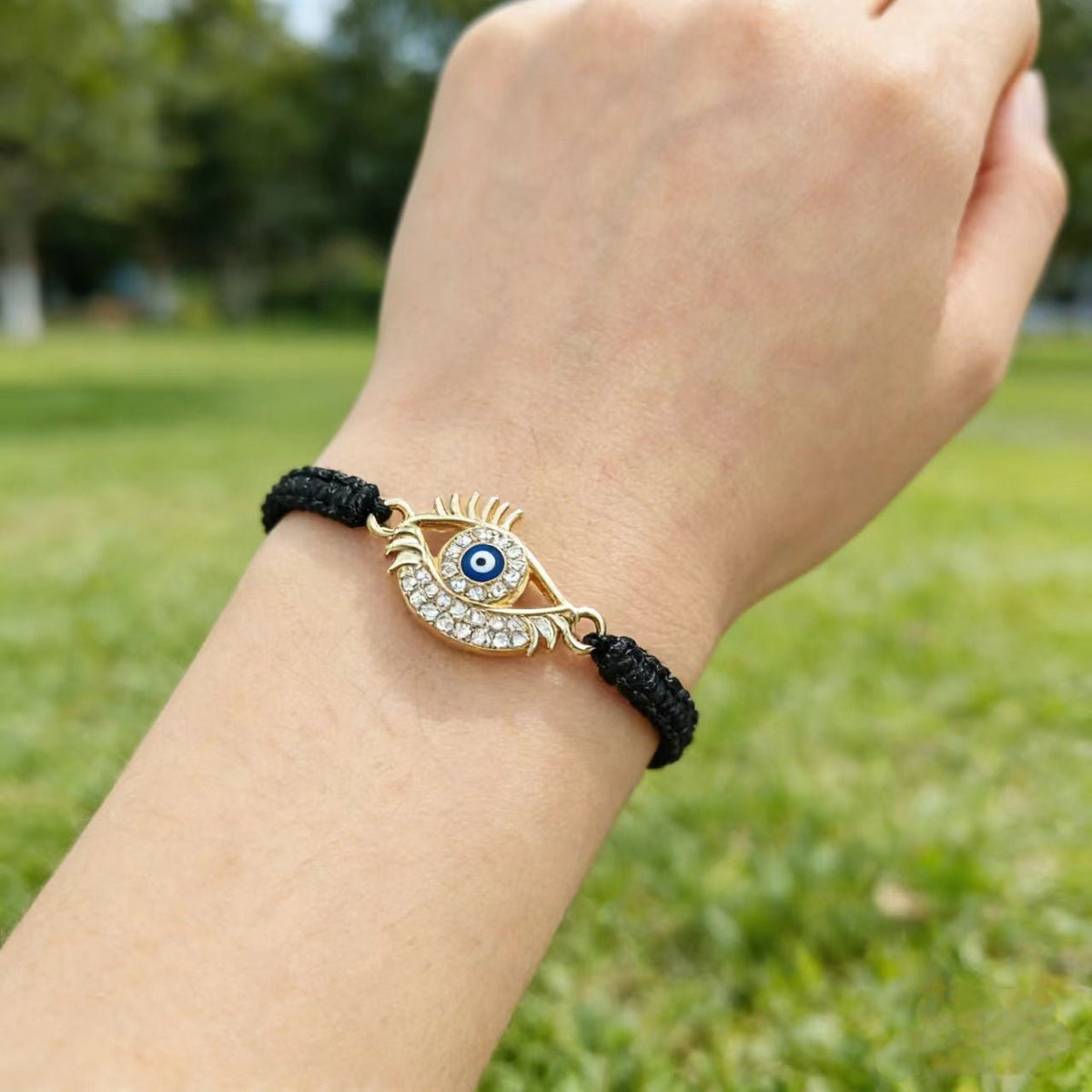 Eye Lucky Guardian Diamond Eyelash Blue Hand-woven Adjustable Bracelet