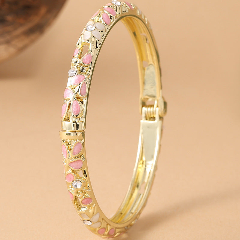 Style Retro Color Fine Flower Cloisonne Drop Oil Luxury Diamond Bracelet