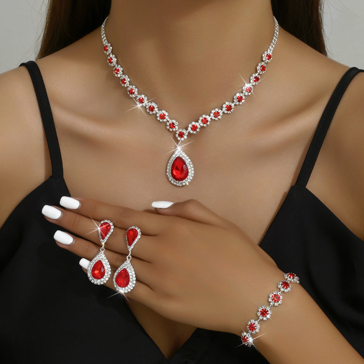 Wedding Bridal Ear Three-piece Full Diamond Jewelry Set