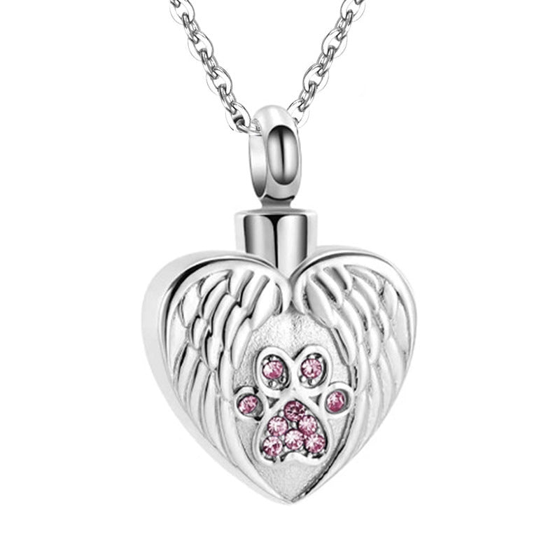 Print Pet Ashes Cremation Angel Wing Heart Pendant