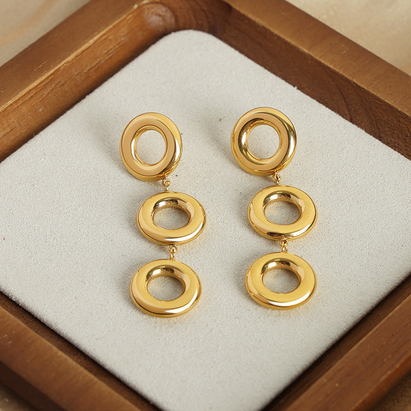 Design Simple Stylish Personality Titanium Steel Gold Plated Geometric Round Earrings