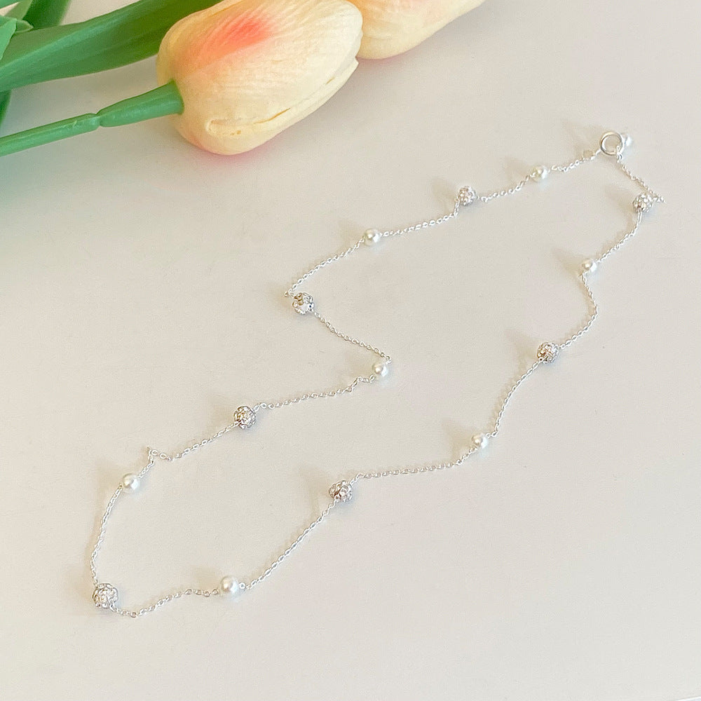 Baroque Bright Pearl Shining Diamond Simple Niche Starry Necklace
