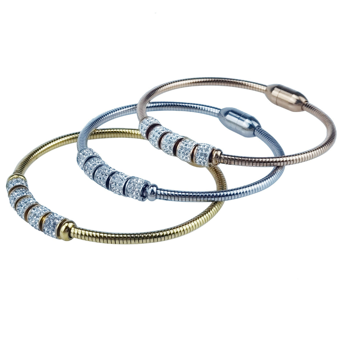 Simple Titanium Steel Diamond Stainless Magnetic Buckle Lucky Beads Beaded Bracelets