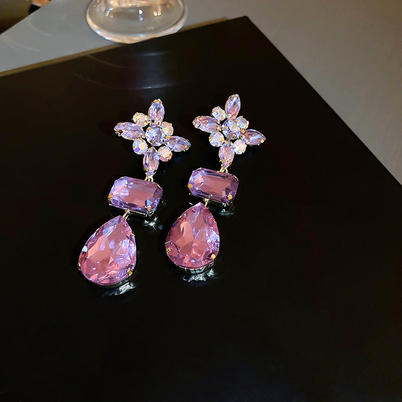 French Royal Style Zircon Geometric Flower Light Luxury High-grade Earrings