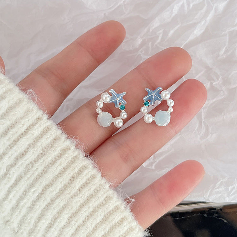 Women's Sier Needle Blue Starfish High-grade Fresh Stud Earrings