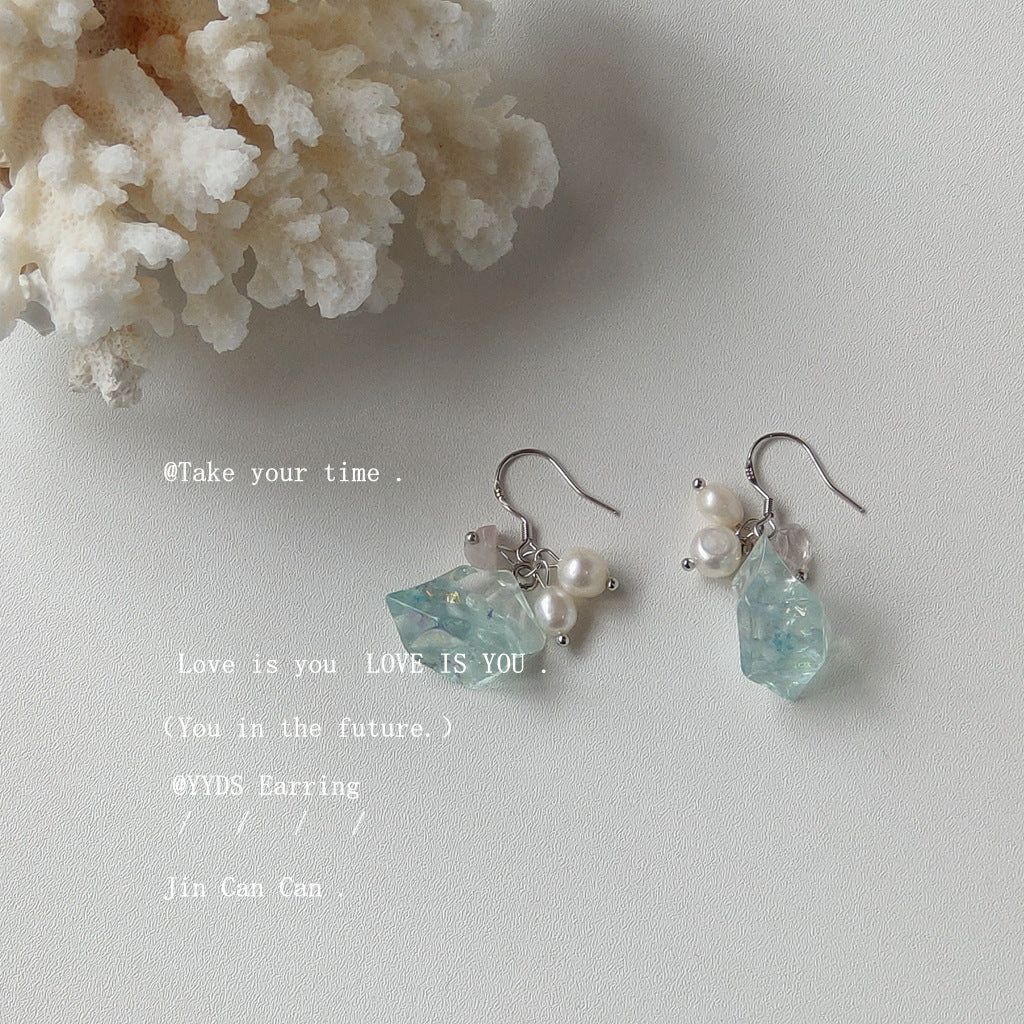 Pearl Sier-plated Needle Handmade Design Sense Earrings