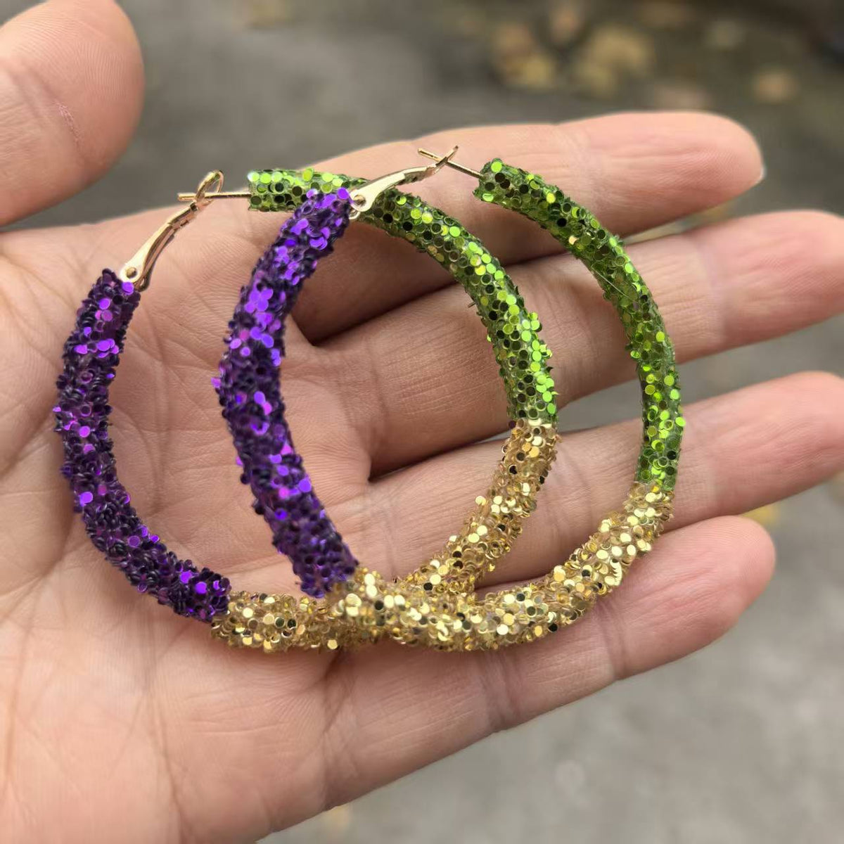 Purple Yellow Green Various Materials Ear Tassel Sequins Rhinestone Ball Earrings