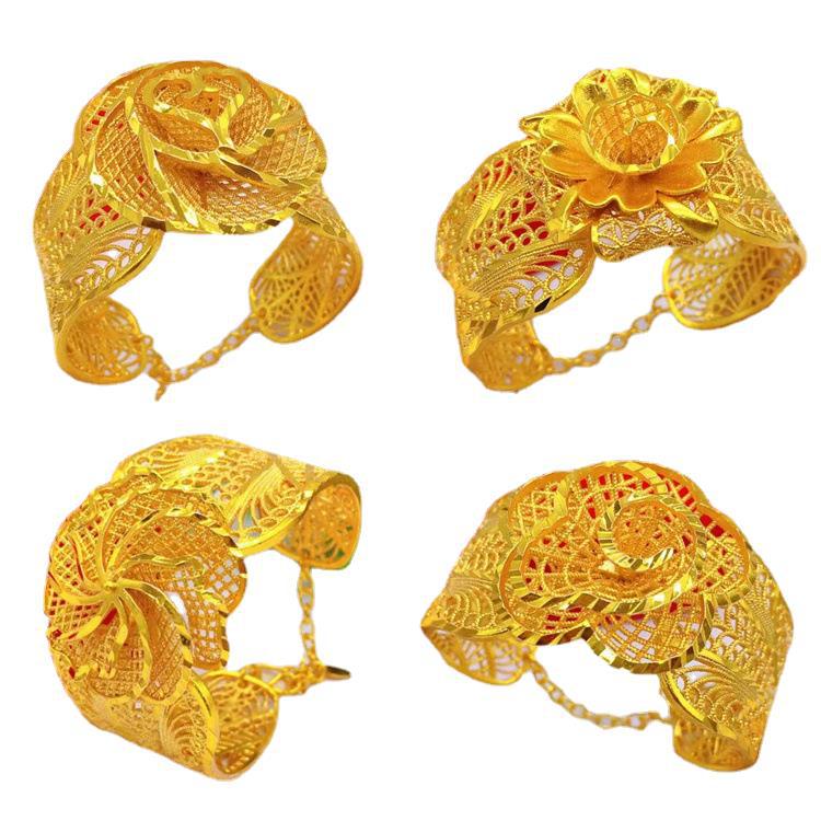 Women's Plated Vietnam Placer Open Chain Flower Bracelet