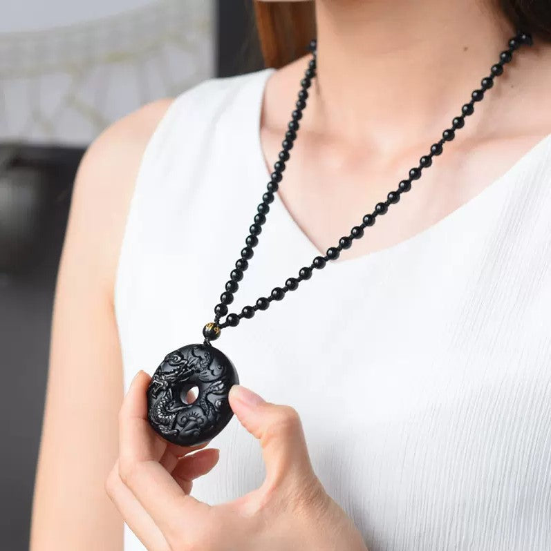 Women's & Men's Natural Obsidian Zodiac Safety Buckle Tiger Pendant