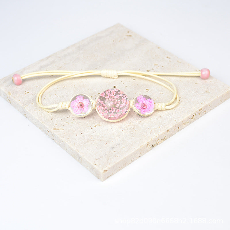 Women's Stone Preserved Fresh Glass Ball Hand-woven Carrying Bracelet