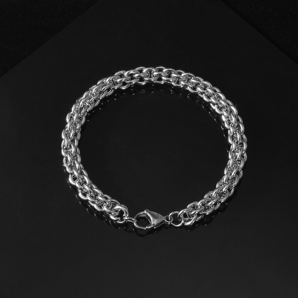 Men's Hipster Domineering Punk Hip Hop Titanium Steel Raw Retro Stainless Bracelet