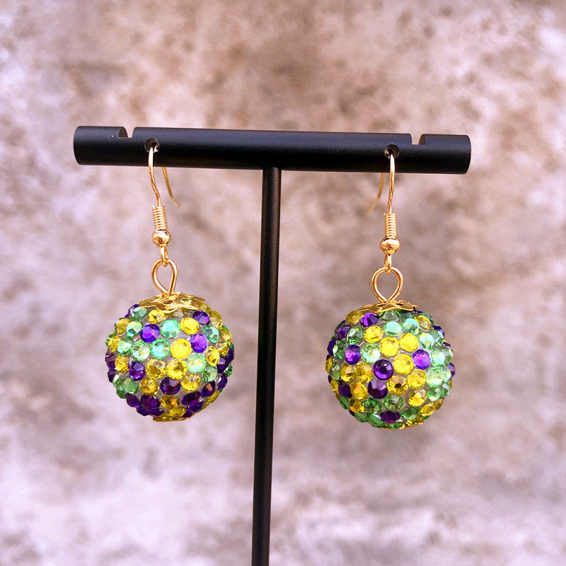 Purple Yellow Green Various Materials Ear Tassel Sequins Rhinestone Ball Earrings