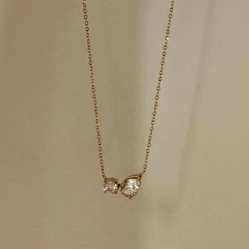 Drop Double Zirconium Stainless Steel Gold Necklace