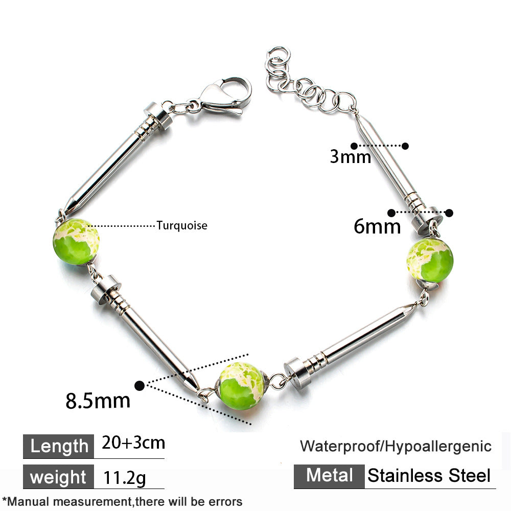 Wind Design Stainless Steel Nail With Natural Bracelet