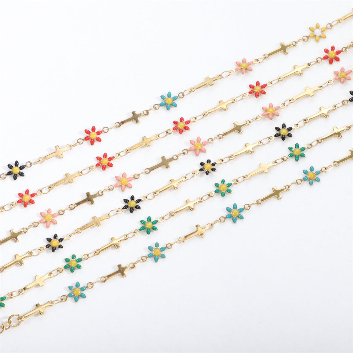 Gold Gaanized Enamel Colorful Oil Cross Chrysanthemum Unique Fashion Stainless Bracelet