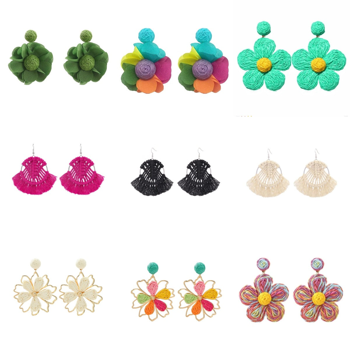 Women's High-grade Sweet Flowers Raffia Fashion Hand-knitted Earrings