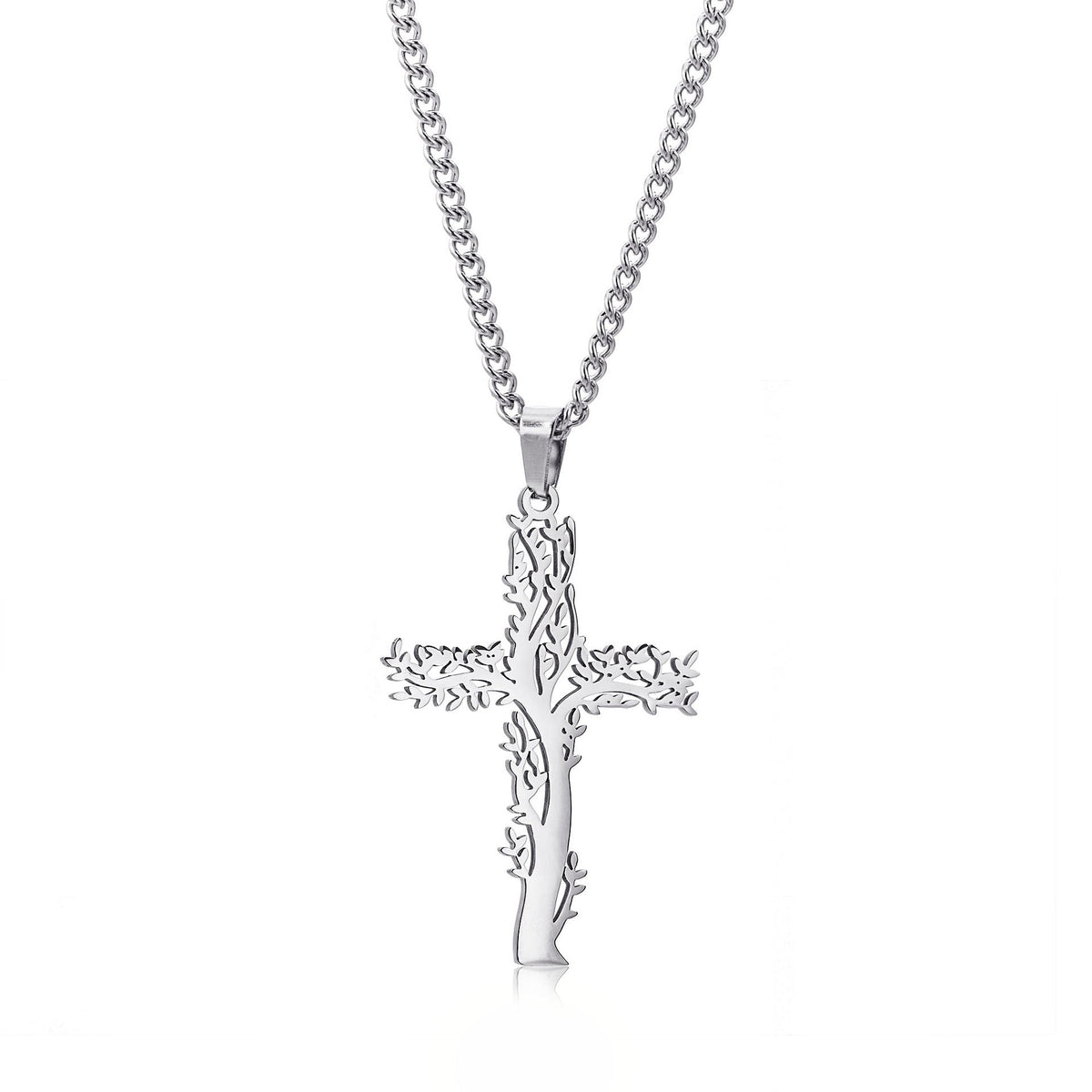 Men's Titanium Steel Lucky Tree Cross Personalized Hip Hop Fashion Necklaces