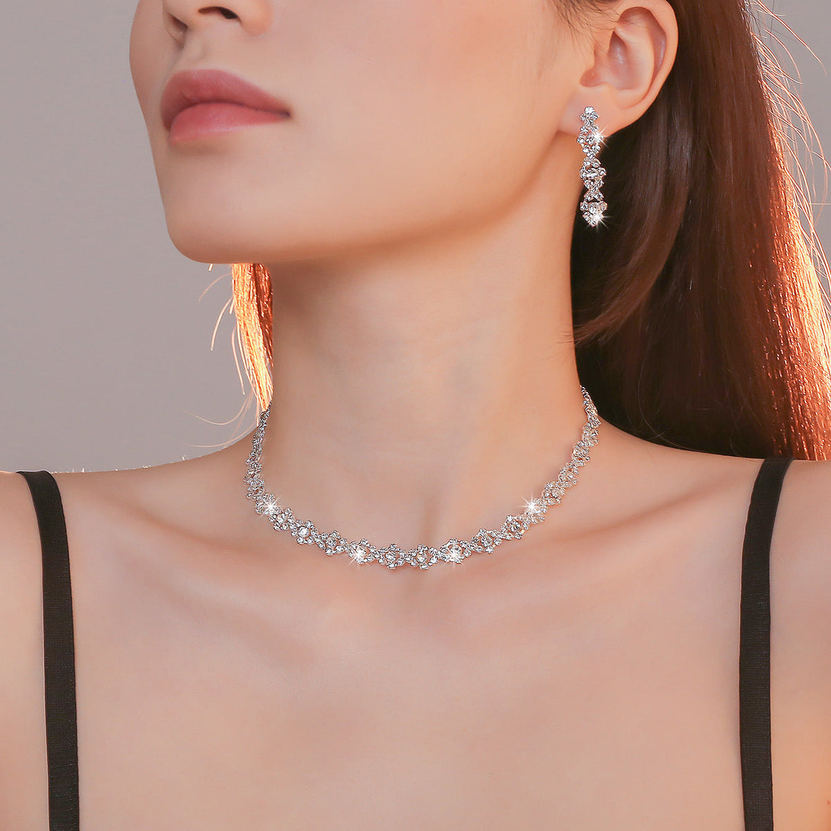Super Beautiful Suite Rhinestone Shiny Ear Wedding Party Two-piece Dress Earrings