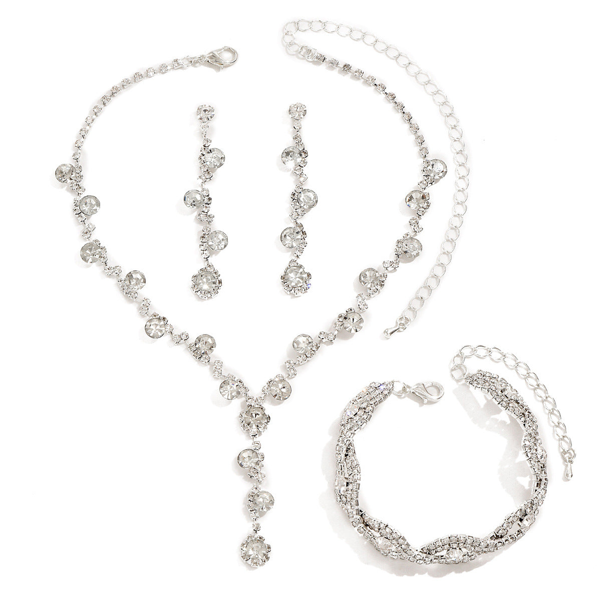 Crystal Rhinestone Ear Three-piece Wedding Decoration Jewelry Set