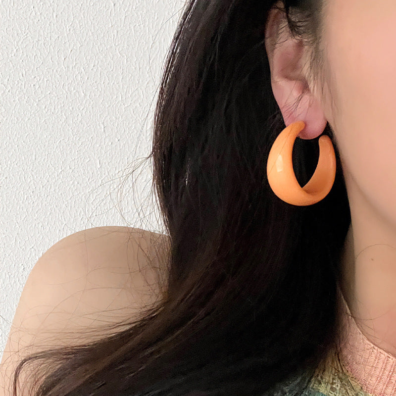 Women's Glossy Solid Color Circle Colorful Trendy Cream Ear Earrings