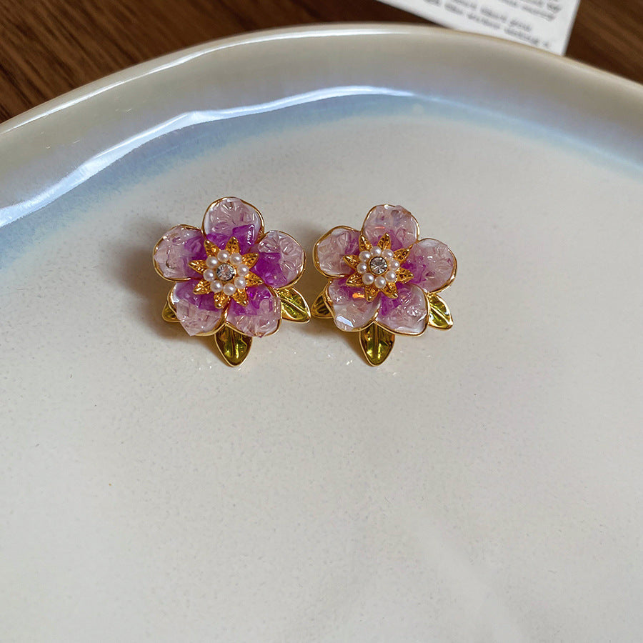 French Royal Style Zircon Geometric Flower Light Luxury High-grade Earrings