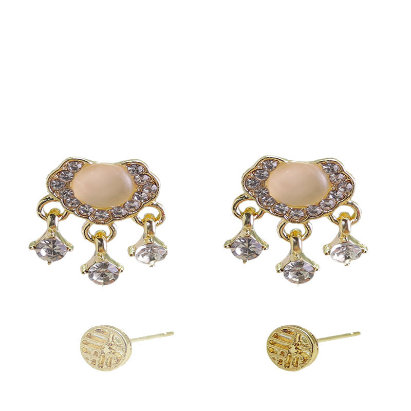 Women's Exquisite Opal Safety Lock Three-piece For Design Stud Earrings