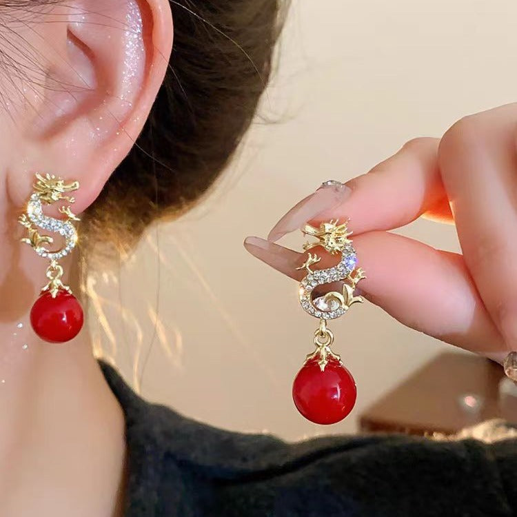 Festive Dragon Zodiac Pearl Fashion High Sense Earrings