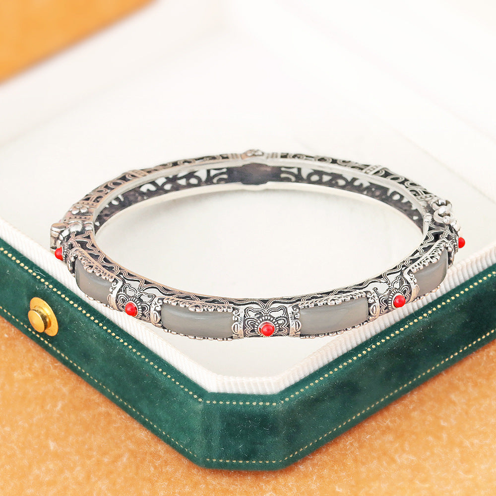 Women's Distressed Butterfly Lucky Hollow For Design Classical Ethnic Style Opening Bracelet