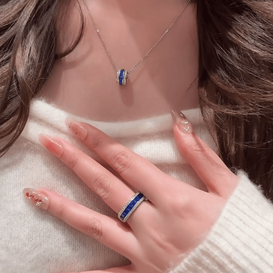 Gems Lucky Beads Corundum Red Suit Female Track Blue Pointed Jewelry Set