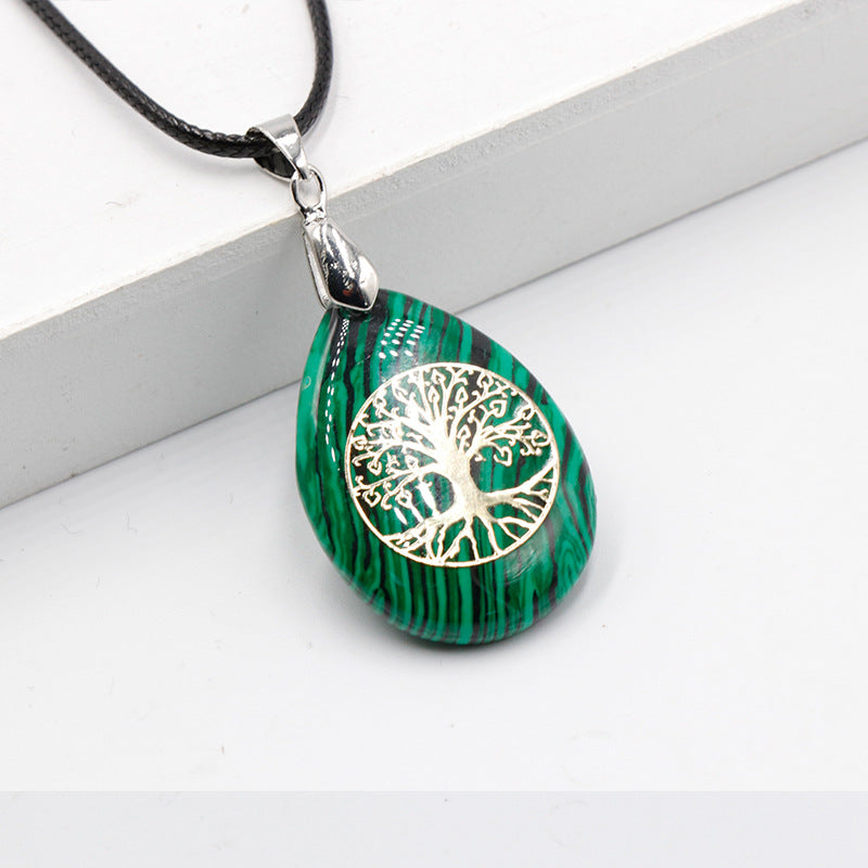 Natural Crystal Stone Lucky Tree Drop Shape Yoga Pendant